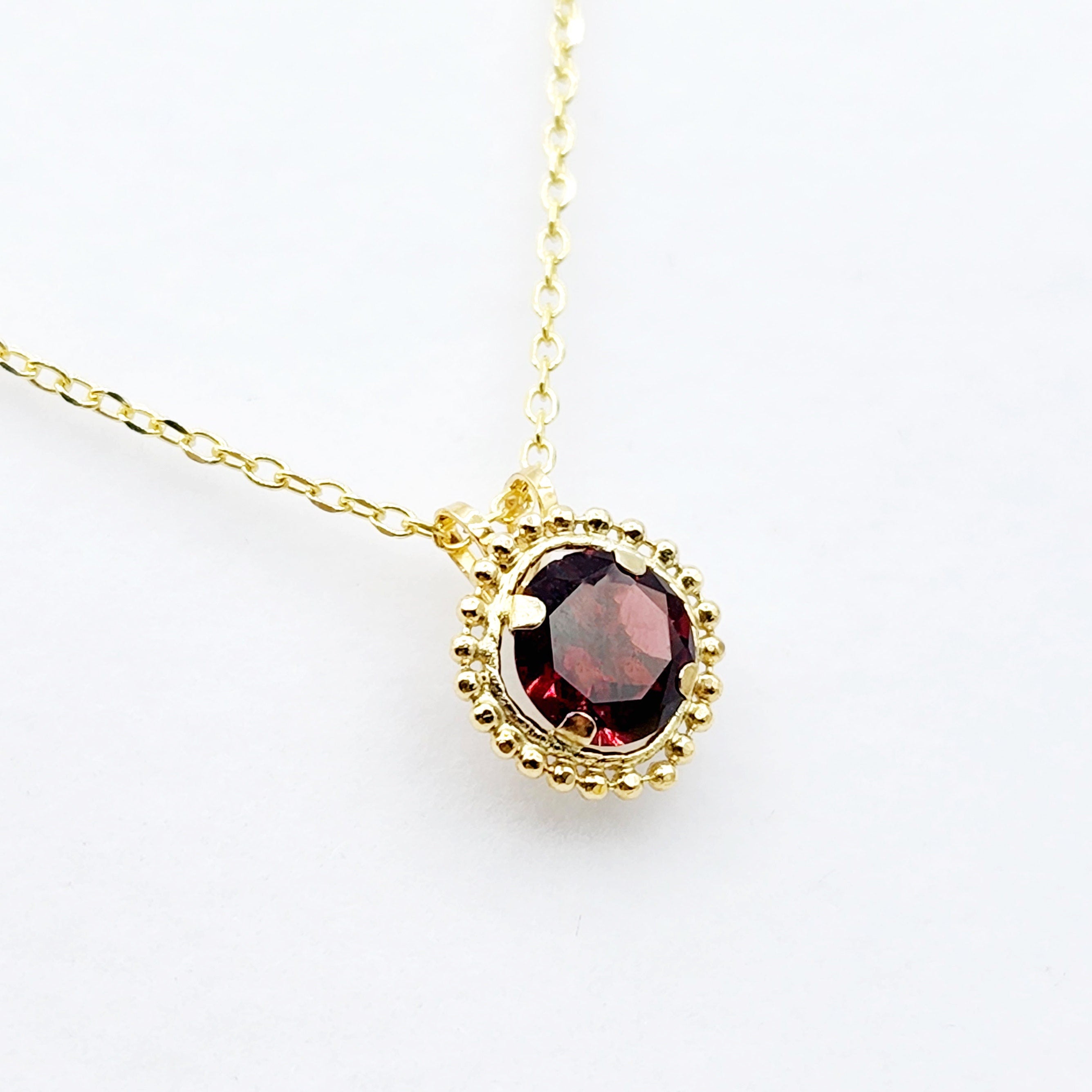 Gold Garnet Pendant | 10K Yellow Gold Milgrain Garnet 6x6mm Pendant | Garnet Necklace for Women