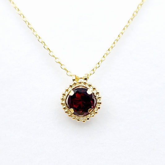 Gold Garnet Pendant | 10K Yellow Gold Milgrain Garnet 6x6mm Pendant | Garnet Necklace for Women