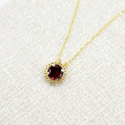 Gold Garnet Pendant | 10K Yellow Gold Milgrain Garnet 6x6mm Pendant | Garnet Necklace for Women