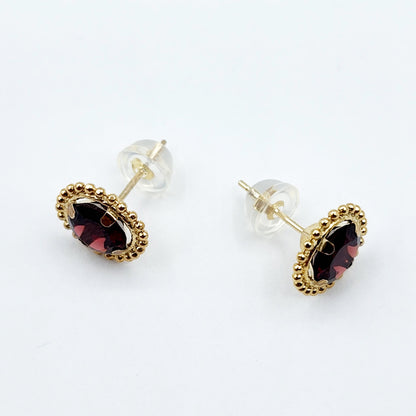 Gold Garnet Earrings, 10K Yellow Gold Milgrain Garnet 6x6mm Stud Earrings, Garnet Earrings for Women, January Birthstone, Milgrain Design