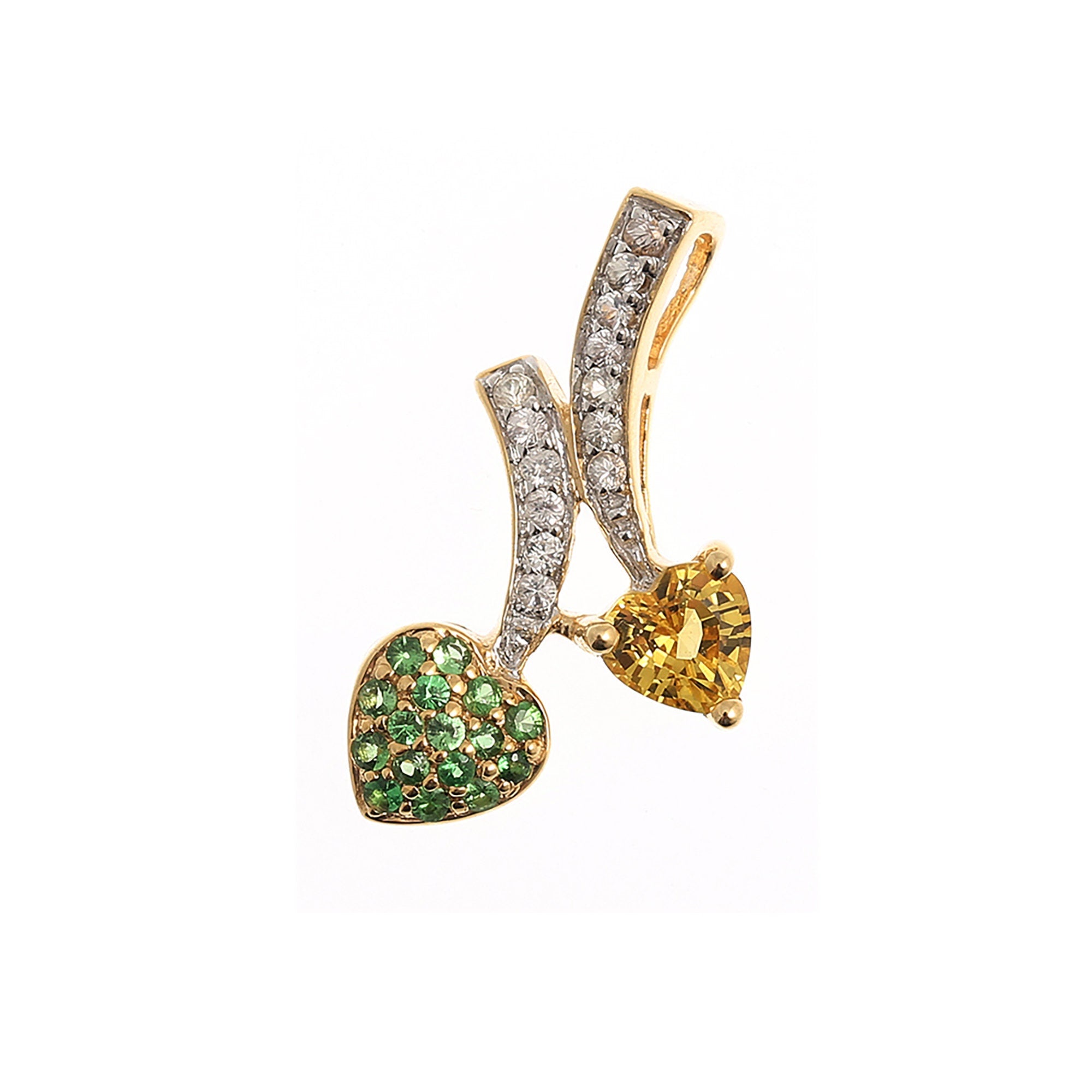 Gold Tsavorite and Sapphire Pendant | 10K Yellow Gold Tsavorite with Yellow and White Sapphire Pendant