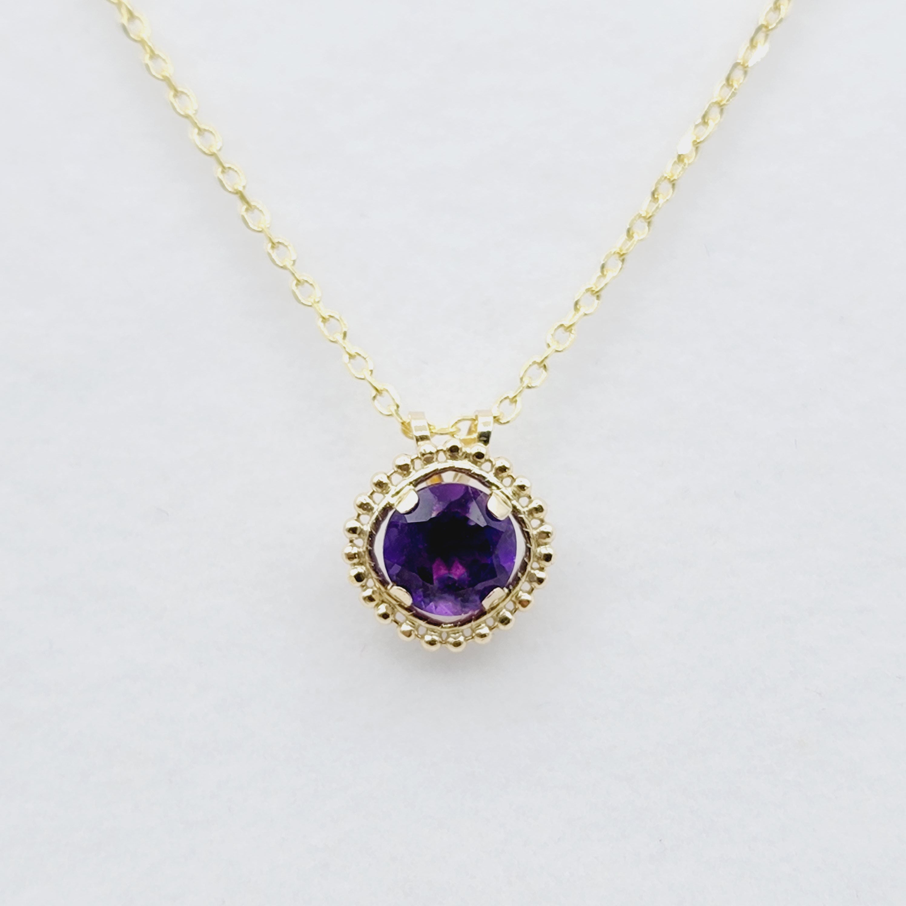 Gold Amethyst Pendant | 10K Yellow Gold Milgrain Natural Amethyst 6x6mm Pendant | Genuine Amethyst Necklace for Women