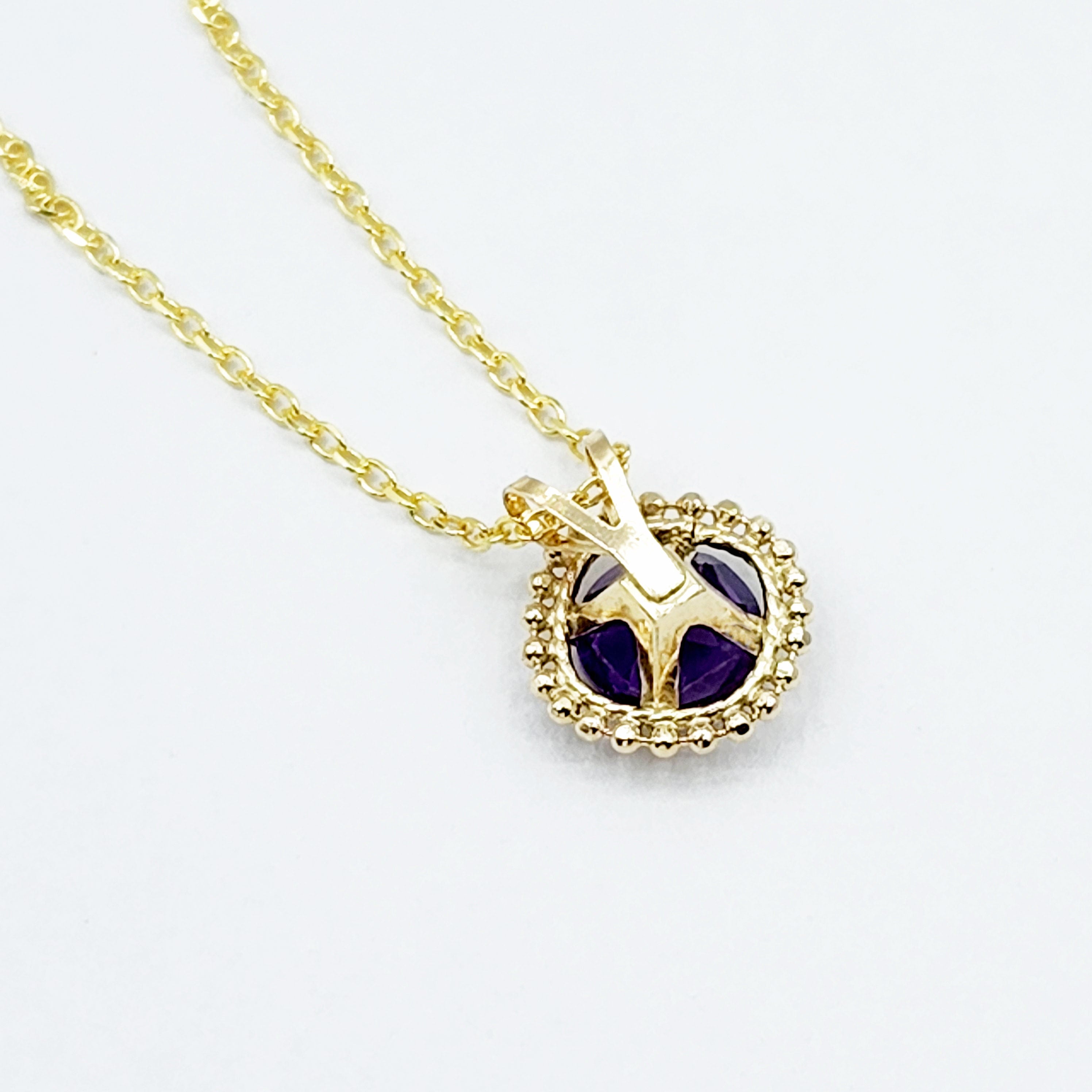 Gold Amethyst Pendant | 10K Yellow Gold Milgrain Natural Amethyst 6x6mm Pendant | Genuine Amethyst Necklace for Women