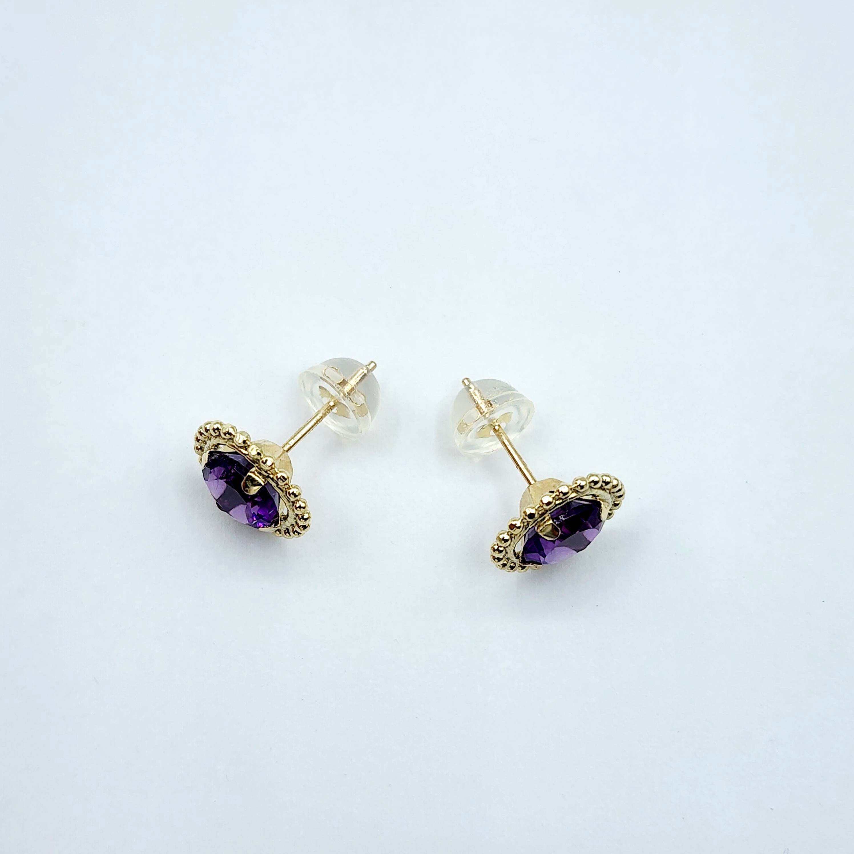 Gold Amethyst Earrings | 10K Yellow Gold Milgrain Design Genuine Amethyst 6x6mm Stud Earrings | Genuine Amethyst Earrings for Women