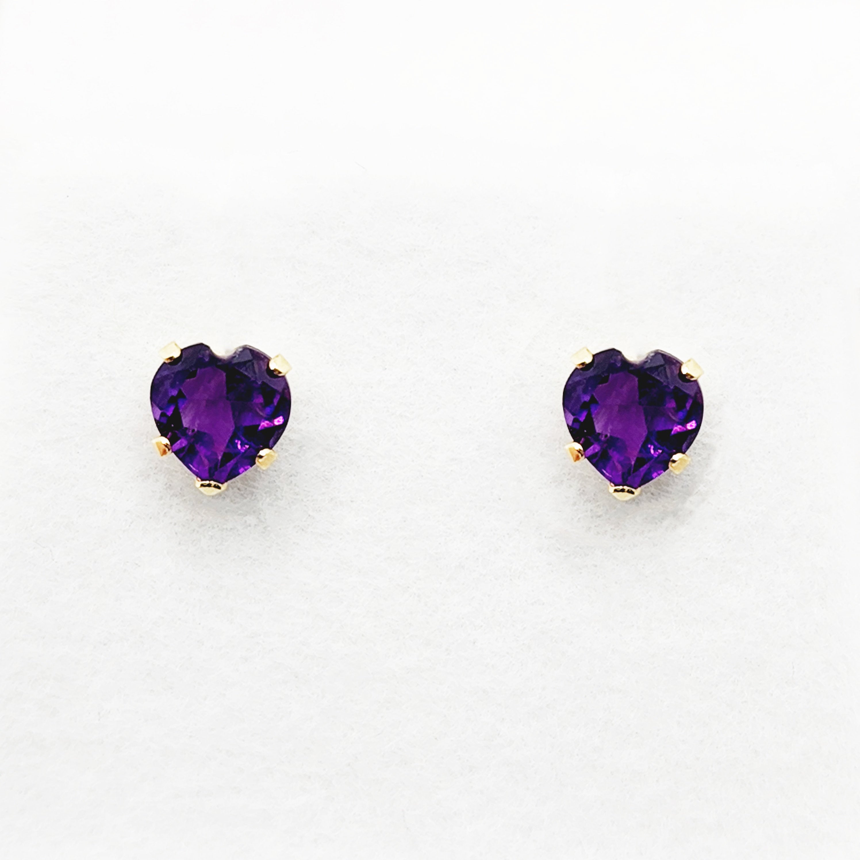 10K Yellow Gold Heart-Shaped Genuine Amethyst 5x5mm Stud Earrings, February Birthstone
