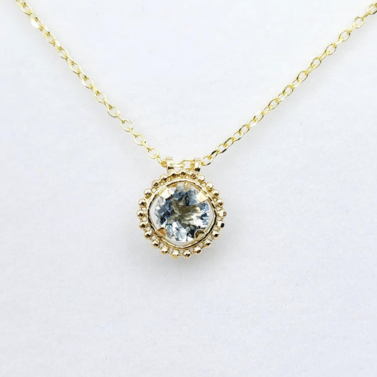 Gold Aquamarine Pendant | 10K Yellow Gold Milgrain Genuine Aquamarine 6x6mm Pendant | Genuine Aquamarine Necklace for Women