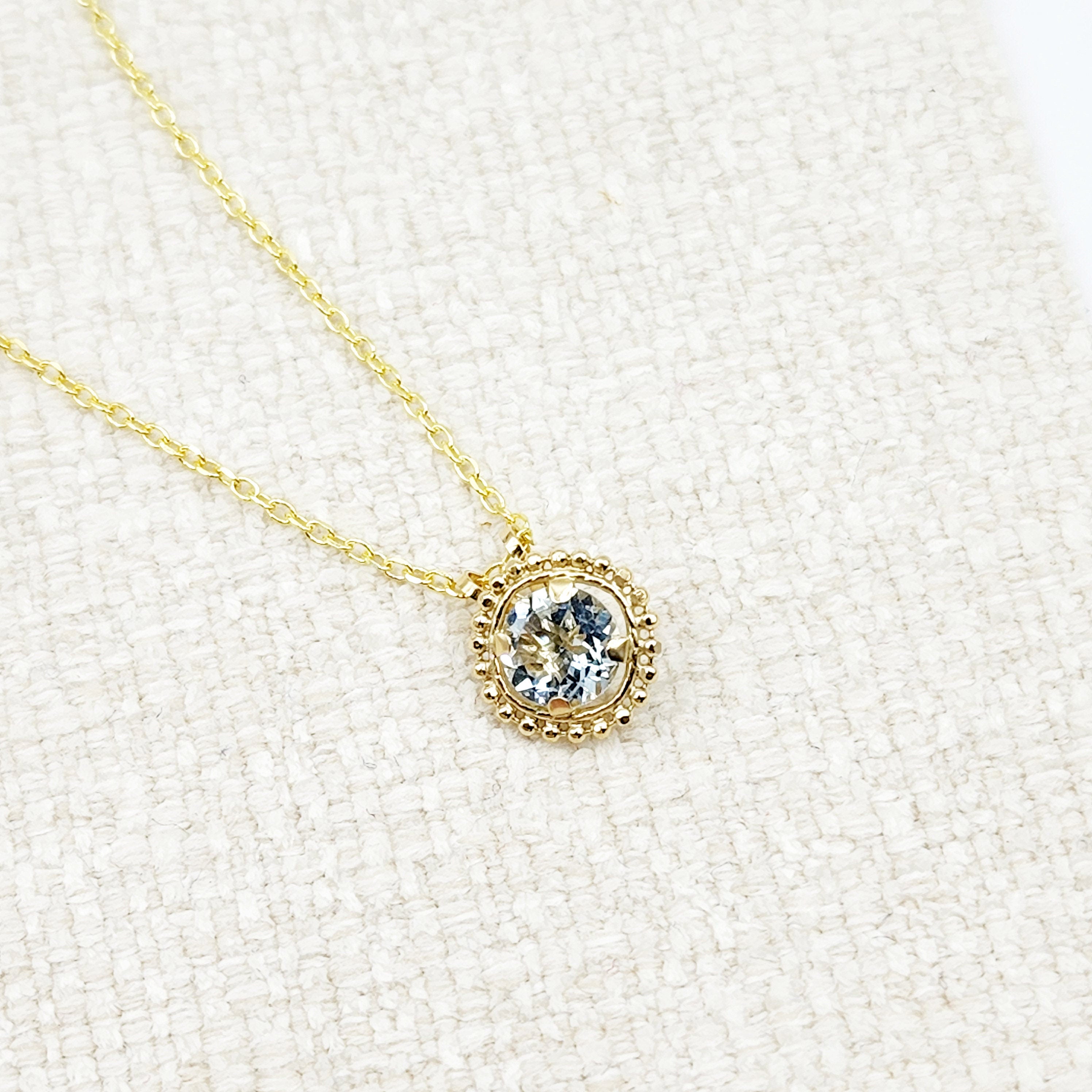 Gold Aquamarine Pendant | 10K Yellow Gold Milgrain Genuine Aquamarine 6x6mm Pendant | Genuine Aquamarine Necklace for Women