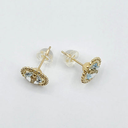 Gold Aquamarine Stud Earring, 10k Yellow Gold Milgrain Genuine Aquamarine 6x6mm Stud Earrings for Women, Handmade March Birthstone Earring