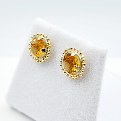 Gold Citrine Earrings, 10K Yellow Gold Milgrain Design Genuine Citrine 6x6mm Stud Earrings, November Birthstone Earrings Gift for Women