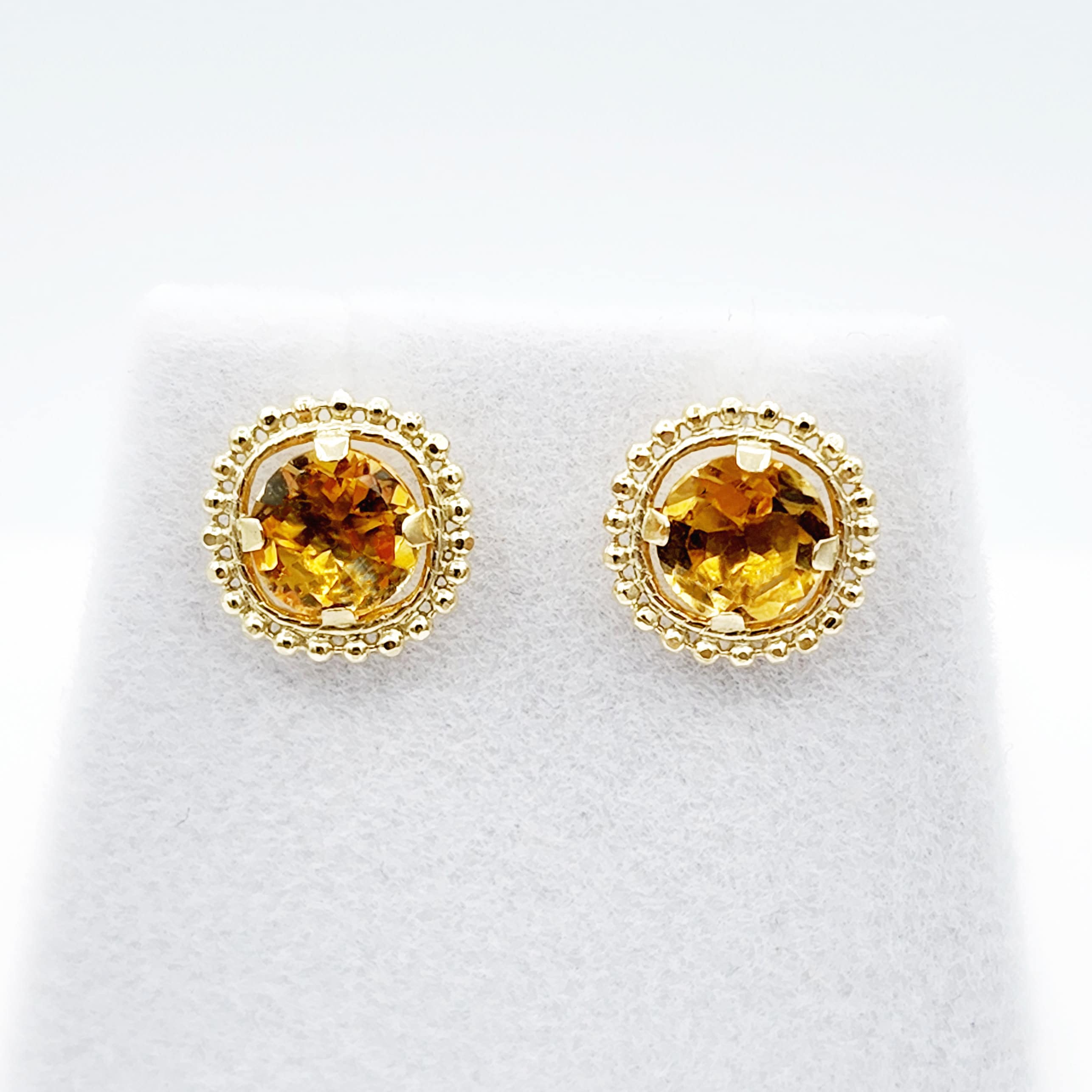 Gold Citrine Earrings, 10K Yellow Gold Milgrain Design Genuine Citrine 6x6mm Stud Earrings, November Birthstone Earrings Gift for Women