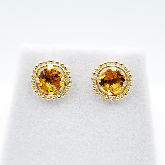 Gold Citrine Earrings, 10K Yellow Gold Milgrain Design Genuine Citrine 6x6mm Stud Earrings, November Birthstone Earrings Gift for Women