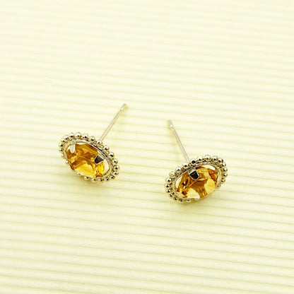 Gold Citrine Earrings, 10K Yellow Gold Milgrain Design Genuine Citrine 6x6mm Stud Earrings, November Birthstone Earrings Gift for Women