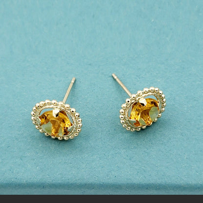 Gold Citrine Earrings, 10K Yellow Gold Milgrain Design Genuine Citrine 6x6mm Stud Earrings, November Birthstone Earrings Gift for Women