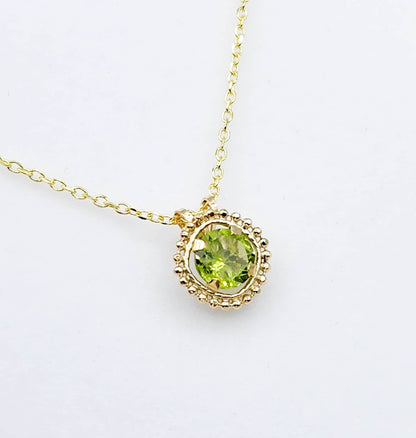 Gold Peridot Pendant | 10K Yellow Gold Milgrain Genuine Peridot 6x6mm Pendant | Peridot Necklace for Women