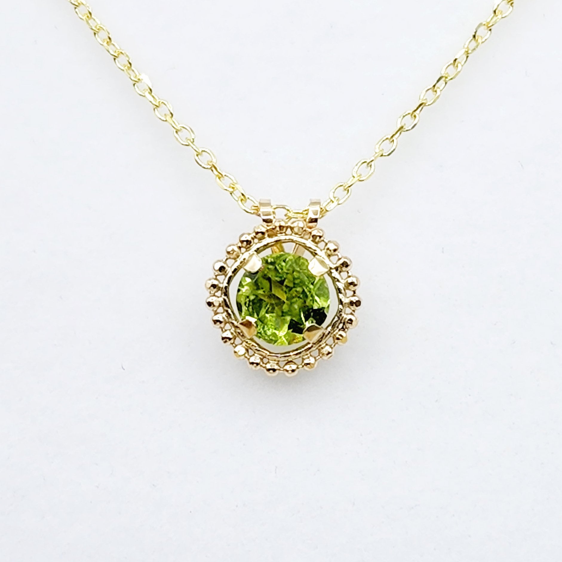 Gold Peridot Pendant | 10K Yellow Gold Milgrain Genuine Peridot 6x6mm Pendant | Peridot Necklace for Women