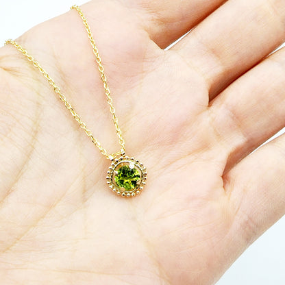 Gold Peridot Pendant | 10K Yellow Gold Milgrain Genuine Peridot 6x6mm Pendant | Peridot Necklace for Women