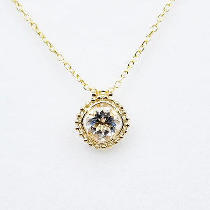 Gold White Topaz Pendant | 10K Yellow Gold Milgrain Genuine White Topaz 6x6mm Pendant | White Topaz Necklace for Women