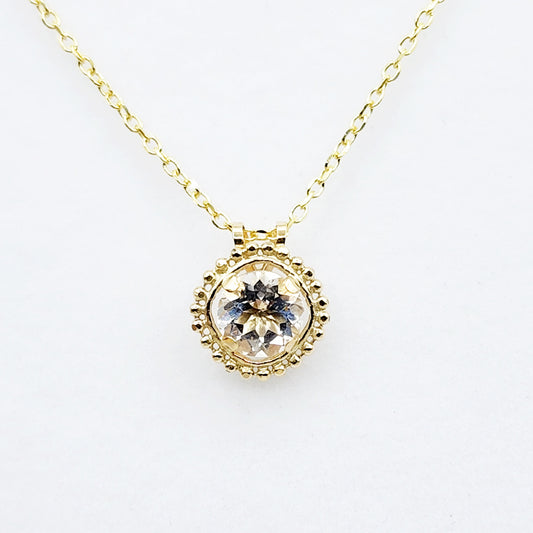 Gold White Topaz Pendant | 10K Yellow Gold Milgrain Genuine White Topaz 6x6mm Pendant | White Topaz Necklace for Women