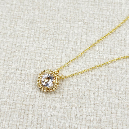 Gold White Topaz Pendant | 10K Yellow Gold Milgrain Genuine White Topaz 6x6mm Pendant | White Topaz Necklace for Women