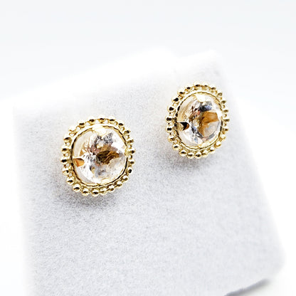 Gold White Topaz Earrings, 10K Yellow Gold Milgrain Genuine White Topaz 6x6mm Stud Earrings, Fine jewelry, Elegant accessories, Gold Jewelry