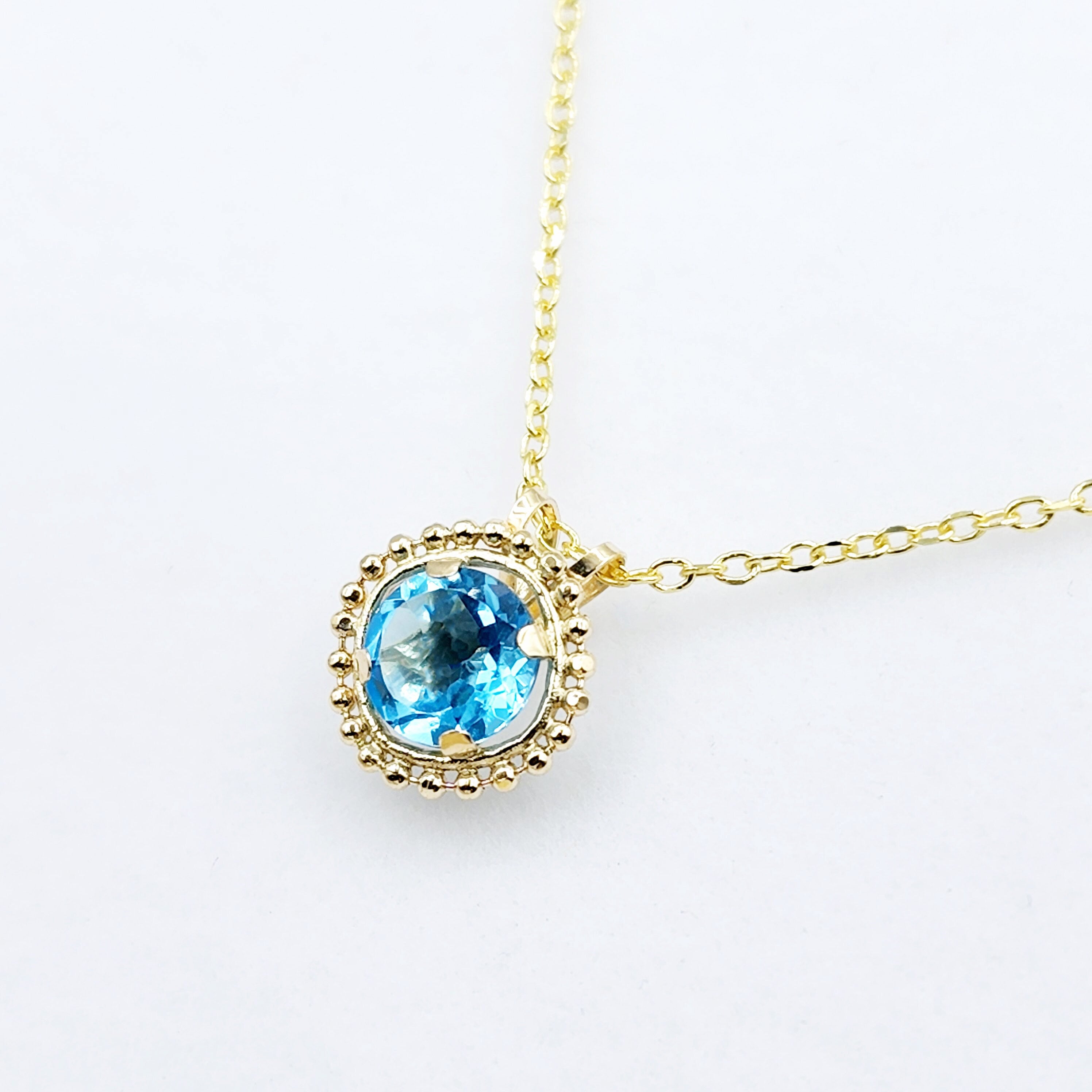 Gold Blue Topaz Pendant | 10K Yellow Gold Milgrain Genuine Blue Topaz 6x6mm Pendant | Blue Topaz Necklace for Women