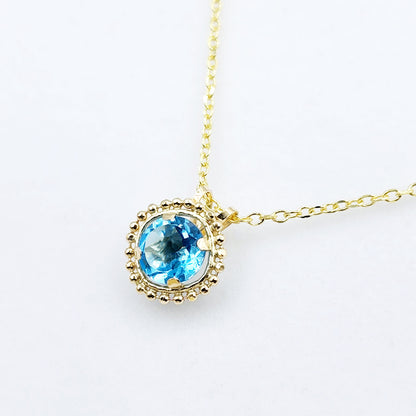 Gold Blue Topaz Pendant | 10K Yellow Gold Milgrain Genuine Blue Topaz 6x6mm Pendant | Blue Topaz Necklace for Women