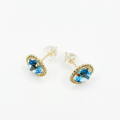 Gold Blue Topaz Earrings, 10K Yellow Gold Milgrain Design Genuine Blue Topaz 6x6mm Stud Earrings, Blue Topaz Earrings for Women