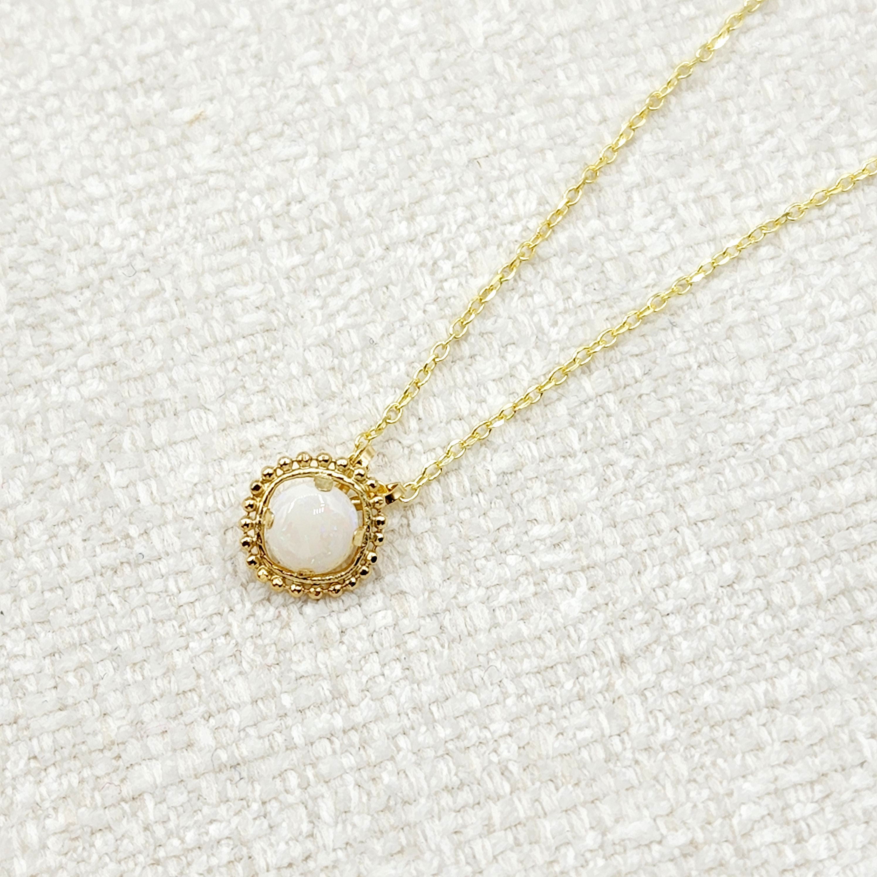 Gold Opal Pendant | 10K Yellow Gold Milgrain Genuine Opal 6x6mm Pendant | Opal Necklace for Women