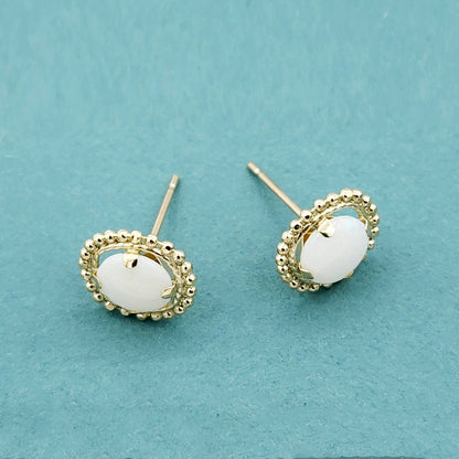 Gold Opal Stud Earrings, 10K Yellow Gold Milgrain Design Genuine Opal 6x6mm Stud Earrings , October Birthstone Earrings Gift for Women