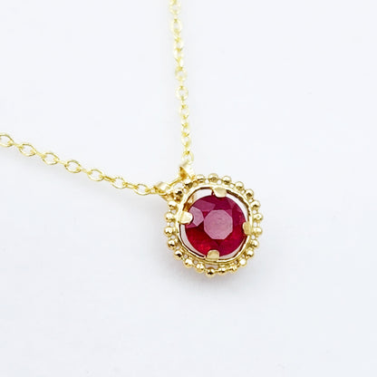 Gold Ruby Pendant | 10K Yellow Gold Milgrain Ruby 6x6mm Pendant | Ruby Necklace for Women, July Birthstone