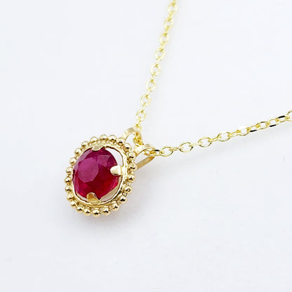 Gold Ruby Pendant | 10K Yellow Gold Milgrain Ruby 6x6mm Pendant | Ruby Necklace for Women, July Birthstone