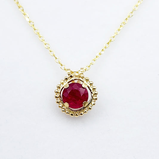 Gold Ruby Pendant | 10K Yellow Gold Milgrain Ruby 6x6mm Pendant | Ruby Necklace for Women, July Birthstone