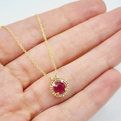 Gold Ruby Pendant | 10K Yellow Gold Milgrain Ruby 6x6mm Pendant | Ruby Necklace for Women, July Birthstone