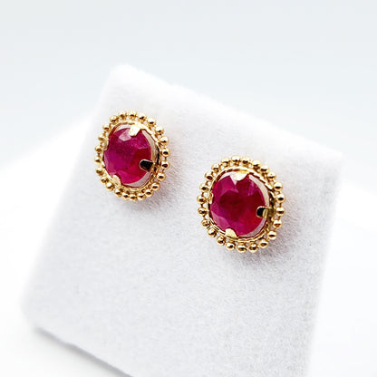 Gold Ruby Earrings, 10K Yellow Gold Milgrain Ruby 6x6mm Stud Earrings, Ruby Earrings, July Birthstone Birthday Gift for Her Women