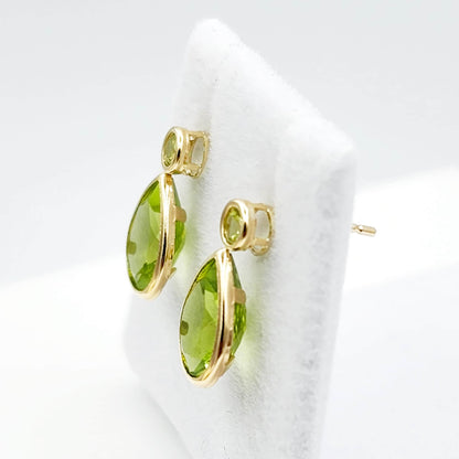 Gold Peridot Stud Earrings , 14k Yellow Gold Teardrop Genuine Peridot 4.7cts Stud Earrings, August birthstone, Birthday Gift