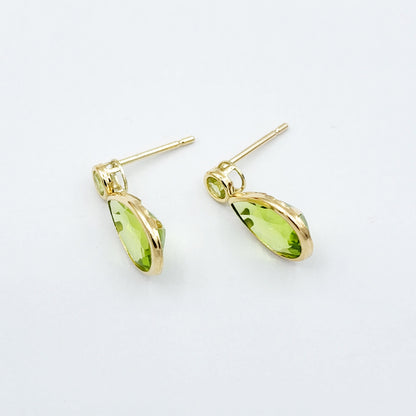 Gold Peridot Stud Earrings , 14k Yellow Gold Teardrop Genuine Peridot 4.7cts Stud Earrings, August birthstone, Birthday Gift