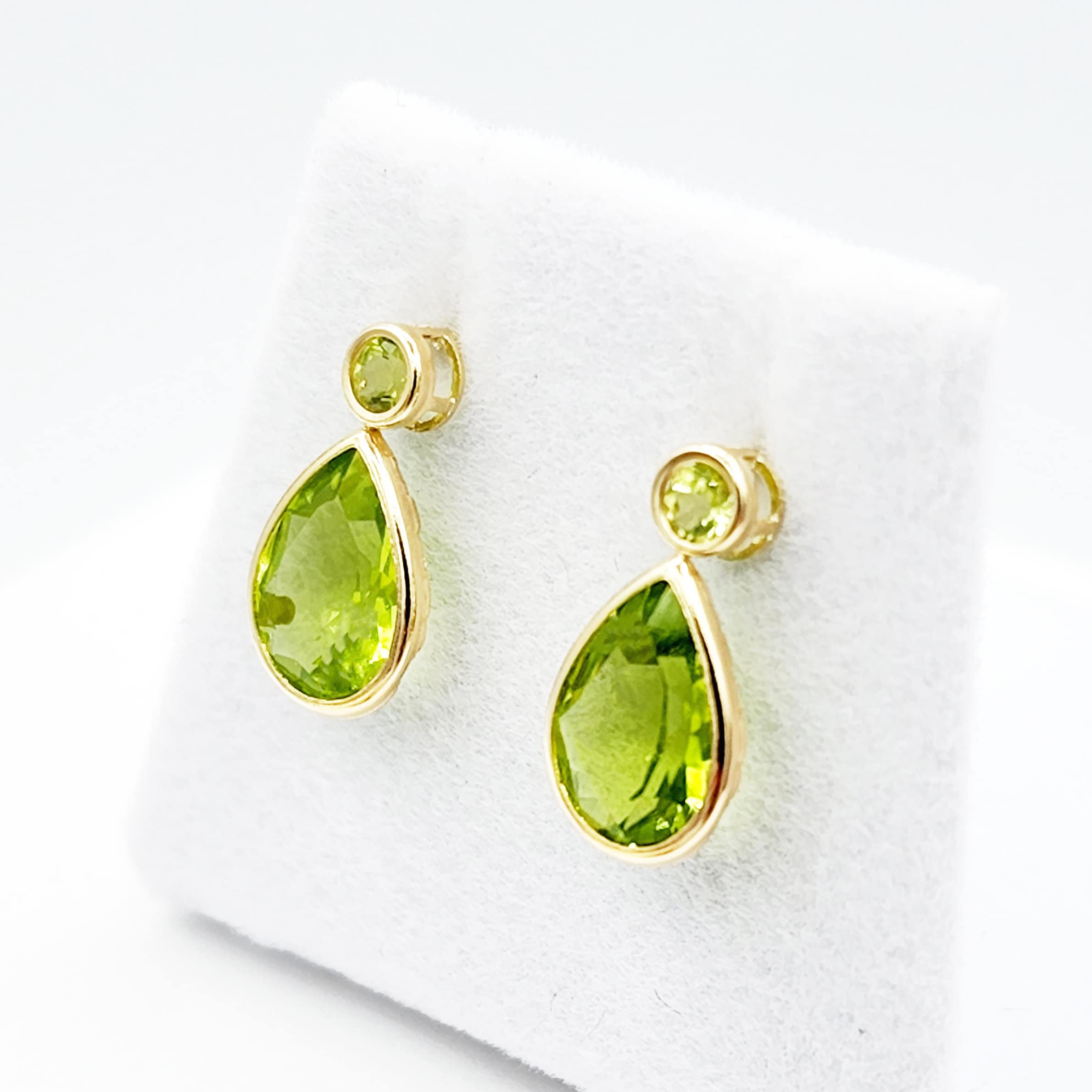 Gold Peridot Stud Earrings , 14k Yellow Gold Teardrop Genuine Peridot 4.7cts Stud Earrings, August birthstone, Birthday Gift