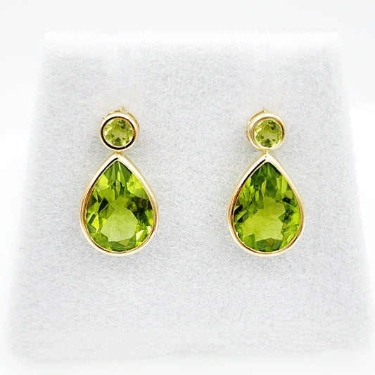 Gold Peridot Stud Earrings , 14k Yellow Gold Teardrop Genuine Peridot 4.7cts Stud Earrings, August birthstone, Birthday Gift