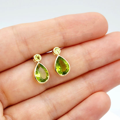 Gold Peridot Stud Earrings , 14k Yellow Gold Teardrop Genuine Peridot 4.7cts Stud Earrings, August birthstone, Birthday Gift