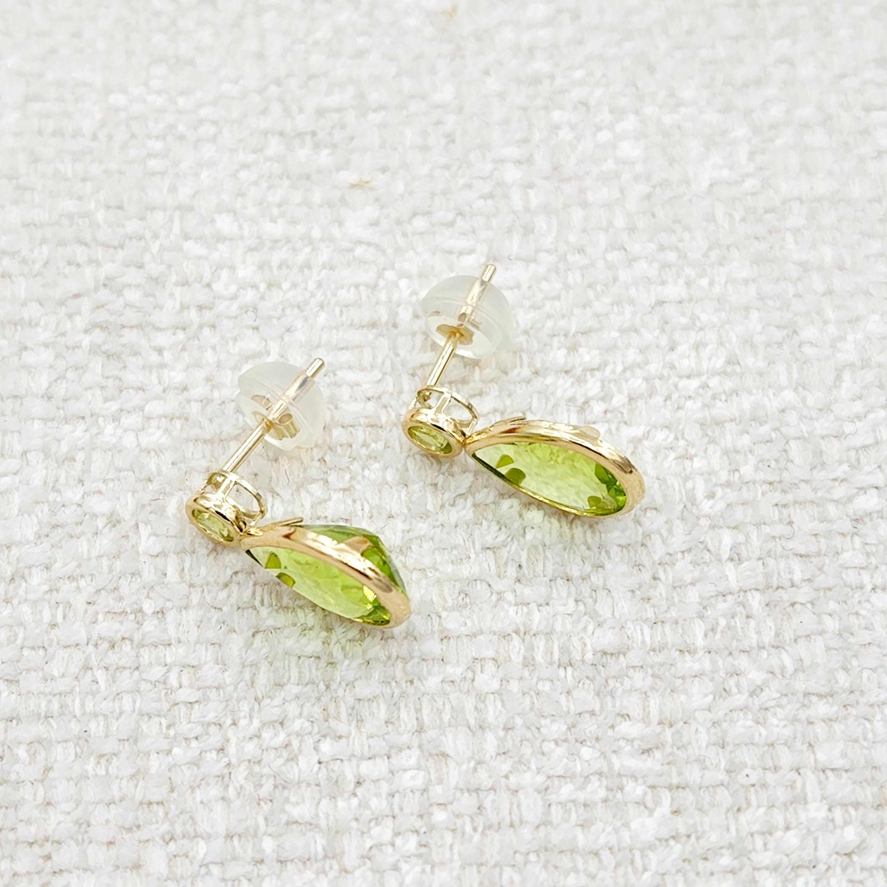 Gold Peridot Stud Earrings , 14k Yellow Gold Teardrop Genuine Peridot 4.7cts Stud Earrings, August birthstone, Birthday Gift