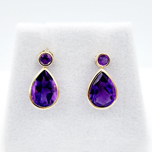 Gold Amethyst Stud Earrings, 14k Yellow Gold Teardrop Genuine Amethyst 4.7cts Stud Earrings, February Birthstone, Gemstone Earrings