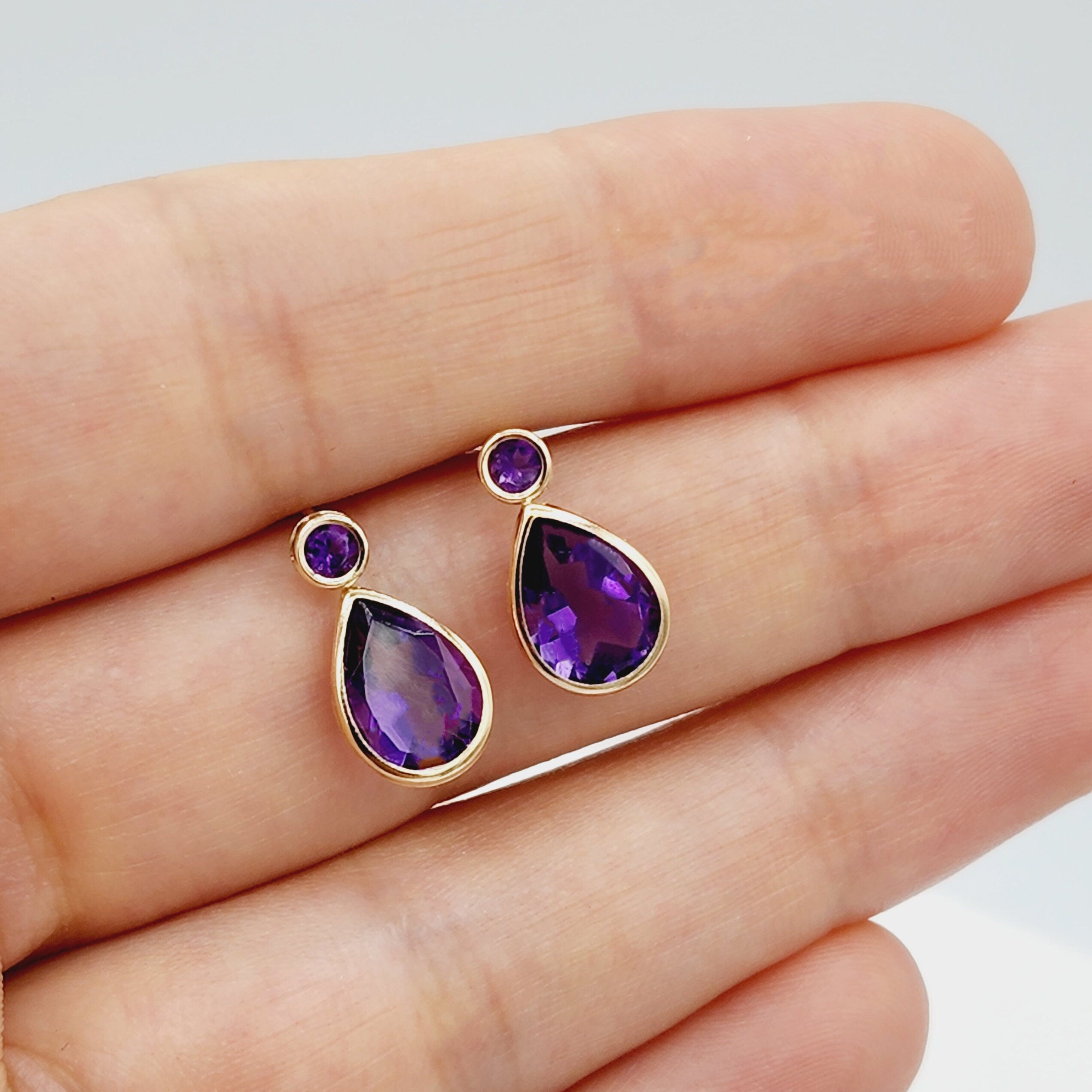Gold Amethyst Stud Earrings, 14k Yellow Gold Teardrop Genuine Amethyst 4.7cts Stud Earrings, February Birthstone, Gemstone Earrings