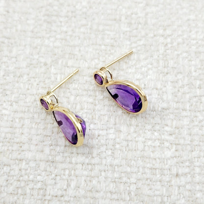 Gold Amethyst Stud Earrings, 14k Yellow Gold Teardrop Genuine Amethyst 4.7cts Stud Earrings, February Birthstone, Gemstone Earrings