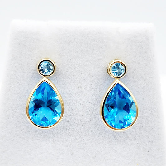 Gold Blue Topaz Stud Earrings, 14k Yellow Gold Teardrop Genuine Blue Topaz 4.7cts Stud Earrings, Gemstone Earrings, December Birthstone