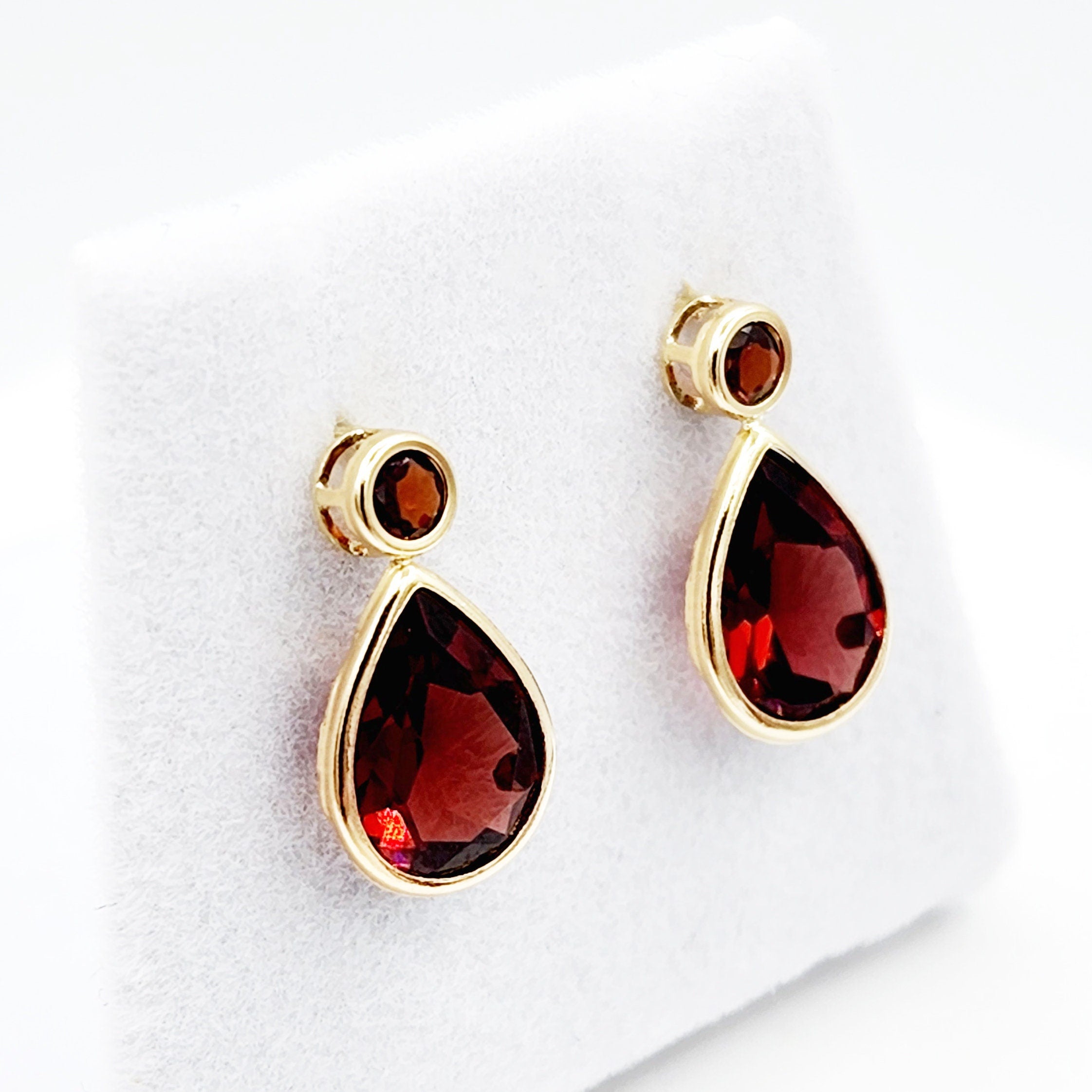 Gold Garnet Stud Earrings,  14k Yellow Gold Teardrop Genuine Garnet 4.7cts Stud Earrings, Birthstone Earrings, January Birthstone