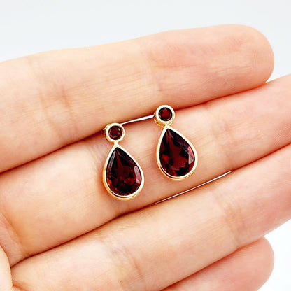 Gold Garnet Stud Earrings,  14k Yellow Gold Teardrop Genuine Garnet 4.7cts Stud Earrings, Birthstone Earrings, January Birthstone