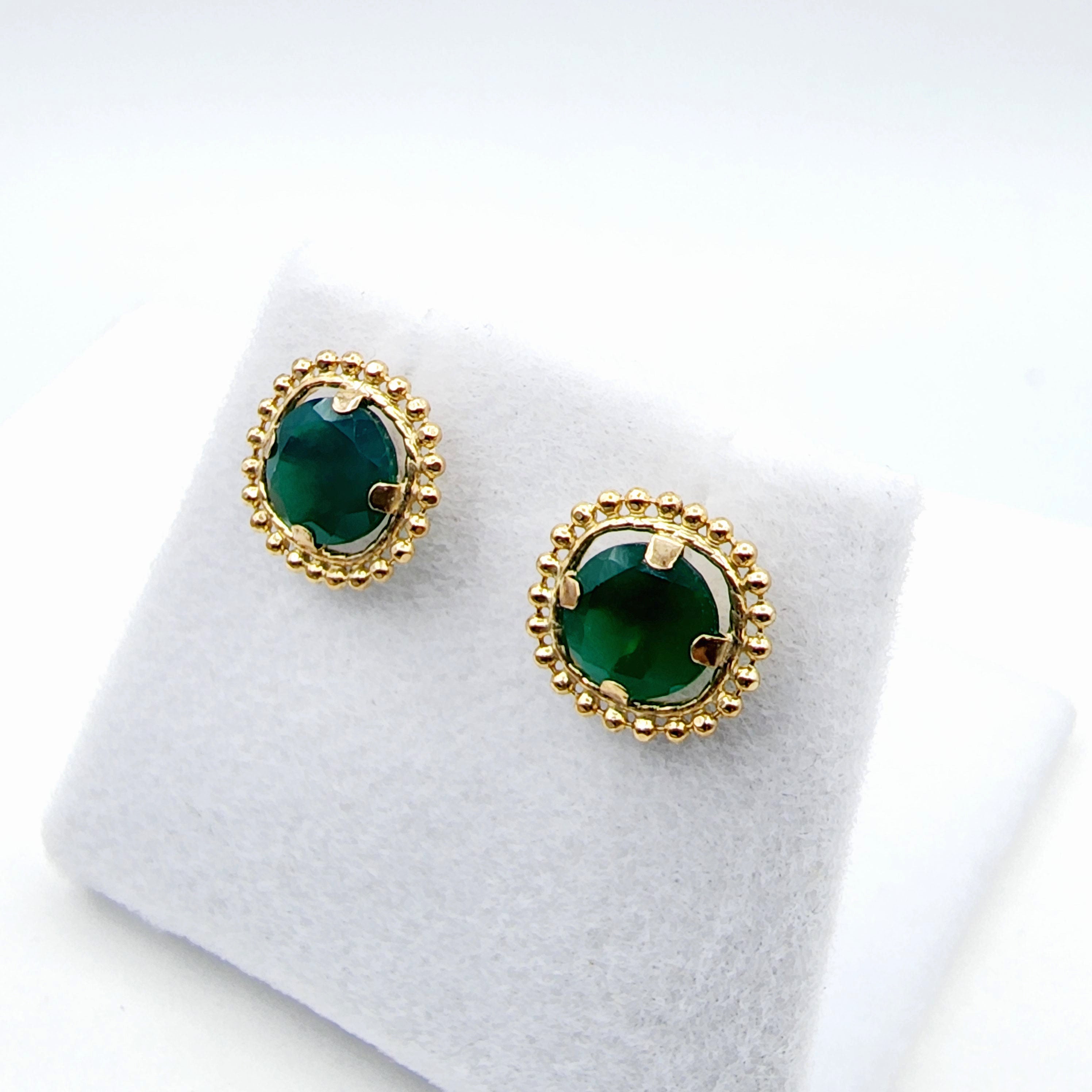 Gold Green Diopside Earrings, 10K Yellow Gold Milgrain Green Diopside 6x6mm Stud Earrings, Green Gemstone Earrings, Natural Beauty Jewelry