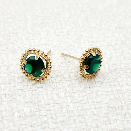 Gold Green Diopside Earrings, 10K Yellow Gold Milgrain Green Diopside 6x6mm Stud Earrings, Green Gemstone Earrings, Natural Beauty Jewelry