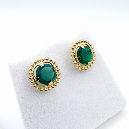 Gold Green Diopside Earrings, 10K Yellow Gold Milgrain Green Diopside 6x6mm Stud Earrings, Green Gemstone Earrings, Natural Beauty Jewelry