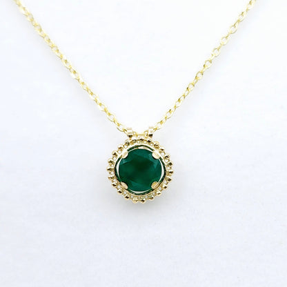 Gold Green Diopside Pendant | 10K Yellow Gold Milgrain Genuine Green Diopside 6x6mm Pendant | Green Diopside Necklace for Women